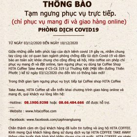 THÔNG BÁO TẠM ngưng phục vụ trực tiếp tại HITA Coffee Take Away